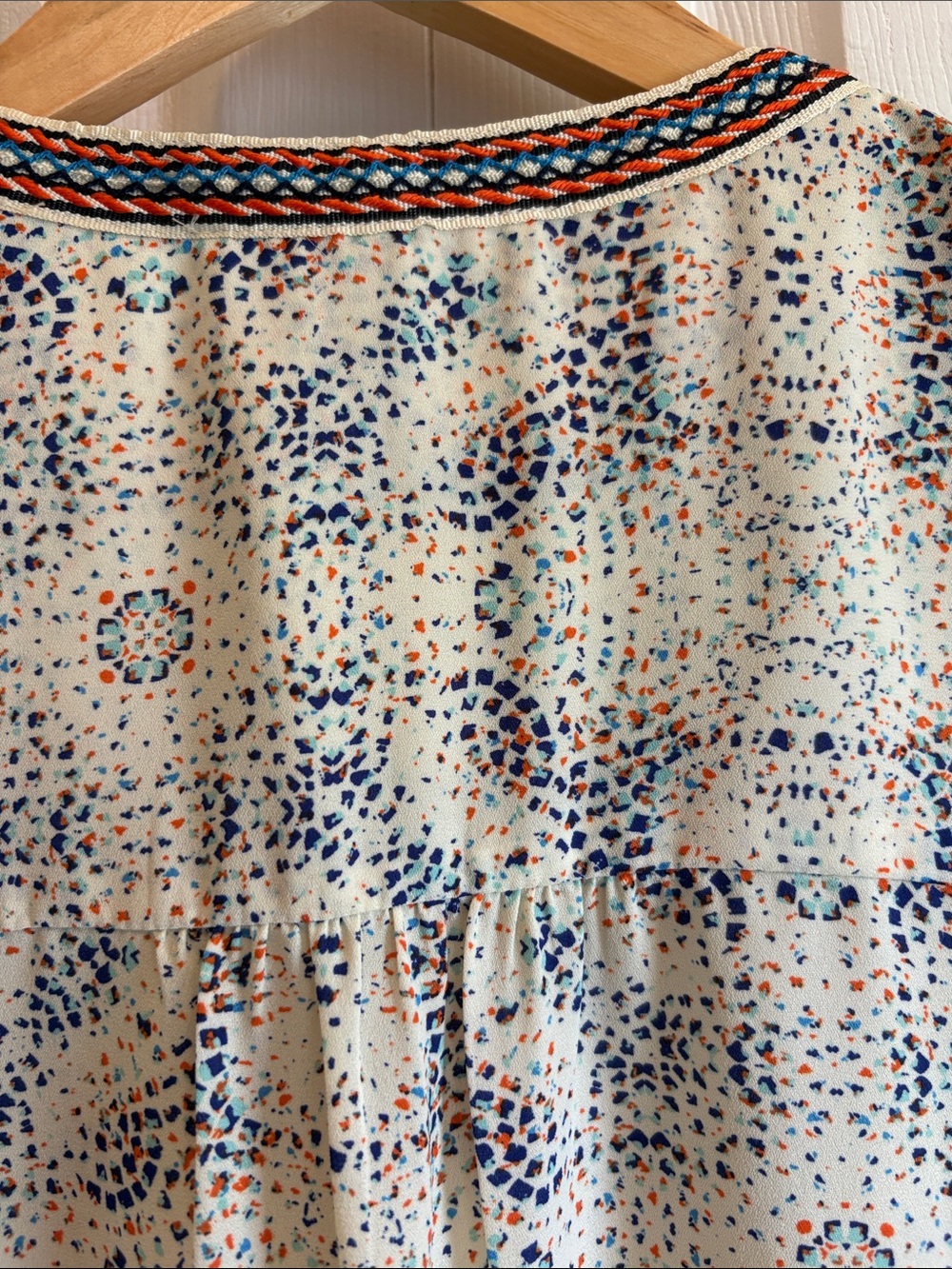 Daniel Rainn Cream Dot-Print Tassel V-Neck Tunic with Navy & Rust Trim - Picture 10 of 13